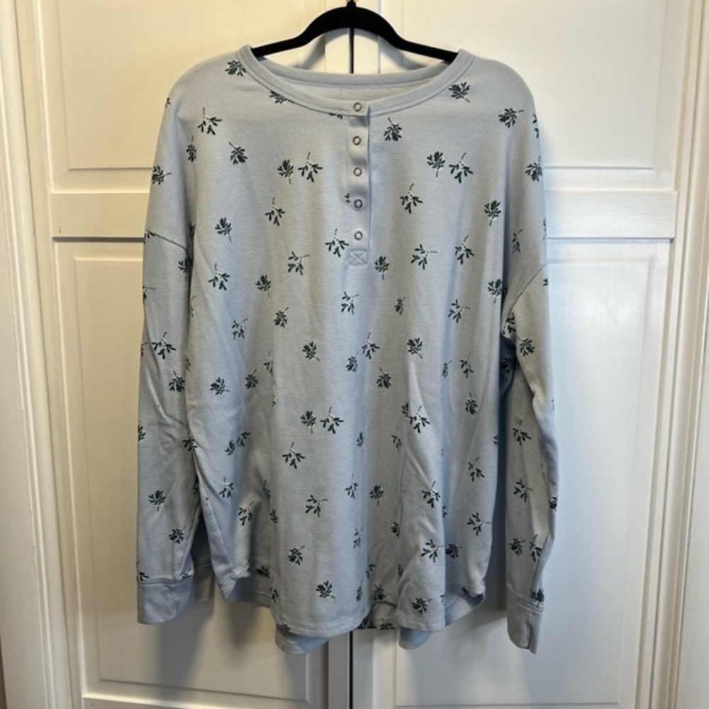 Old Navy Thermal Henley Pajama Top Size Women’s XXL Tall Color Blue(Holly Jolly)
